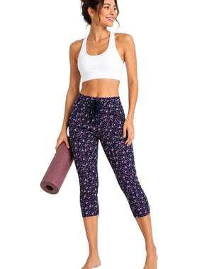GapFit Navy Floral Cropped Leggings Athletic Yoga Running Workout Athleisure